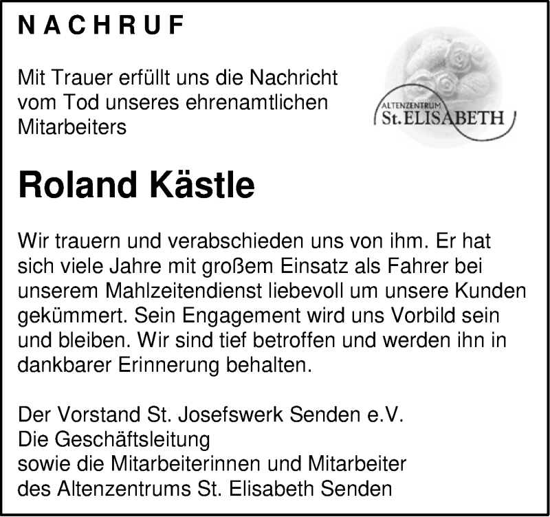  Traueranzeige für Roland Kästle vom 20.12.2017 aus SÜDWEST PRESSE Ausgabe Ulm/Neu-Ulm