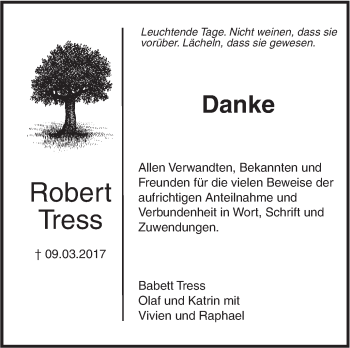 Traueranzeige von Robert Tress von Südwest Presse