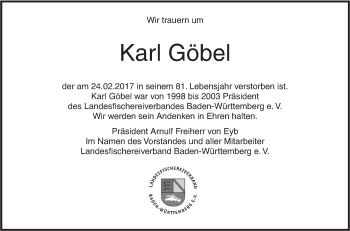Traueranzeige von Karl Göbel von Südwest Presse