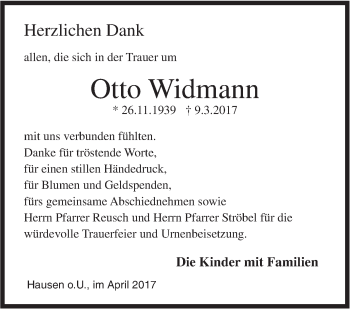 Traueranzeige von Otto Widmann von Ehinger Tagblatt