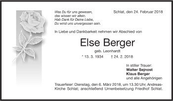 Traueranzeige von Else Berger von NWZ Neue Württembergische Zeitung