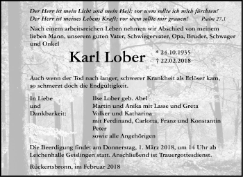 Traueranzeige von Karl Lober von Haller Tagblatt