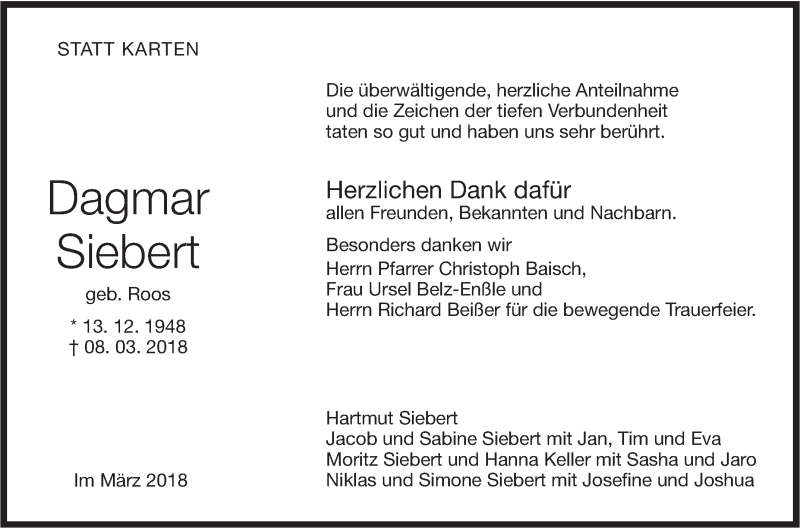  Traueranzeige für Dagmar Siebert vom 31.03.2018 aus Haller Tagblatt