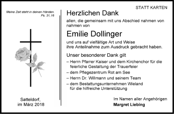 Traueranzeige von Emilie Dollinger von Hohenloher Tagblatt