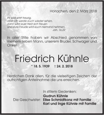 Traueranzeige von Friedrich Kühnle von Rundschau Gaildorf