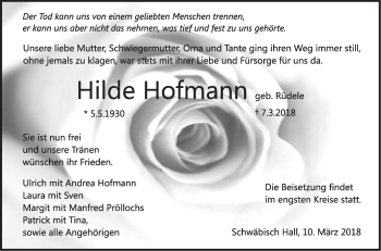 Traueranzeige von Hilde Hofmann von Haller Tagblatt