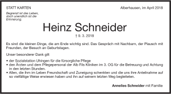 Traueranzeige von Heinz Schneider von NWZ Neue Württembergische Zeitung