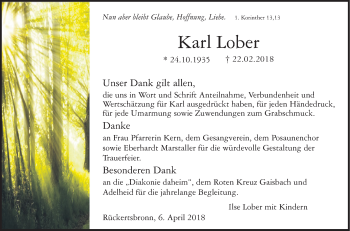 Traueranzeige von Karl Lober von Haller Tagblatt