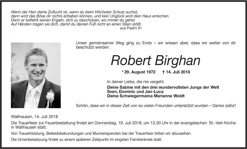  Traueranzeige für Robert Birghan vom 17.07.2018 aus Hohenloher Tagblatt