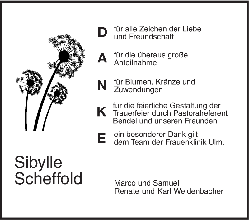  Traueranzeige für Sibylle Scheffold vom 02.08.2018 aus SÜDWEST PRESSE Ausgabe Ulm/Neu-Ulm
