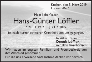 Traueranzeige von Hans-Günter Löffler von Geislinger Zeitung