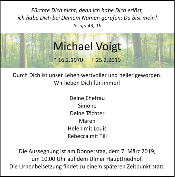 Traueranzeige von Michael Voigt von SÜDWEST PRESSE Ausgabe Ulm/Neu-Ulm