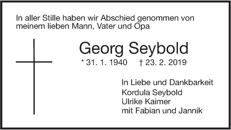  Traueranzeige für Georg Seybold vom 02.03.2019 aus SÜDWEST PRESSE Ausgabe Ulm/Neu-Ulm