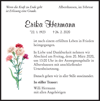 Traueranzeige von Erika Hermann von NWZ Neue Württembergische Zeitung