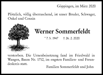 Traueranzeige von Werner Sommerfeldt von NWZ Neue Württembergische Zeitung
