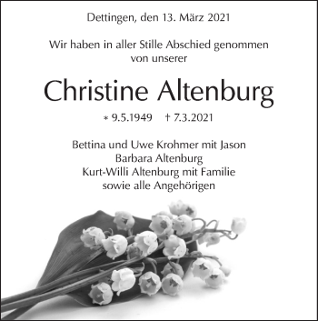 Traueranzeige von Christine Altenburg von Metzinger-Uracher Volksblatt
