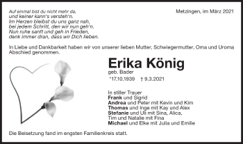 Traueranzeige von Erika König von Südwest Presse Trauer