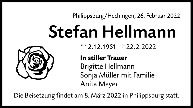  Traueranzeige für Stefan Hellmann vom 26.02.2022 aus Metzinger-Uracher Volksblatt