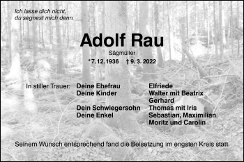 Traueranzeige von Adolf Rau von Haller Tagblatt