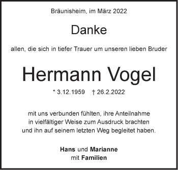 Traueranzeige von Hermann Vogel von Geislinger Zeitung