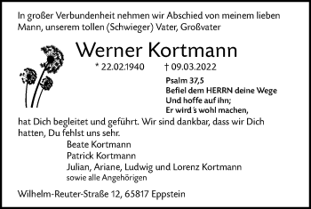 Traueranzeige von Werner Kortmann von SÜDWEST PRESSE Ausgabe Ulm/Neu-Ulm