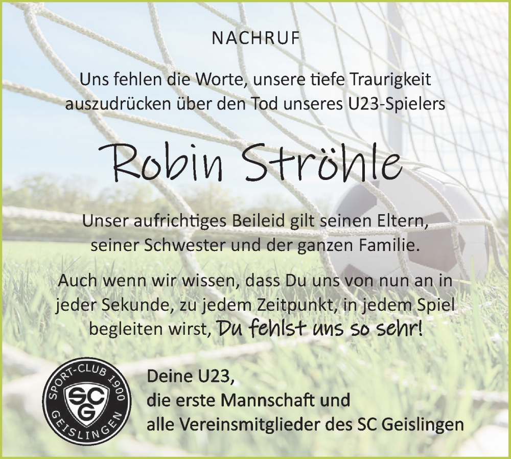  Traueranzeige für Robin Ströhle vom 15.12.2023 aus Geislinger Zeitung