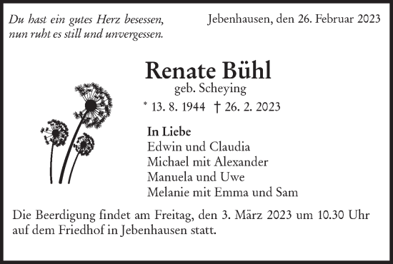 Traueranzeige von Renate Bühl von NWZ Neue Württembergische Zeitung