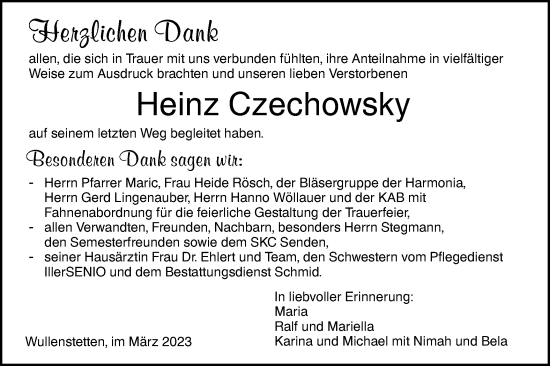 Traueranzeige von Heinz Czechowsky von SÜDWEST PRESSE Ausgabe Ulm/Neu-Ulm