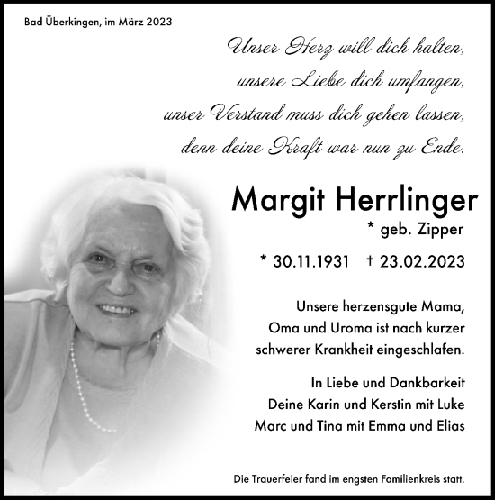 Traueranzeige von Margit Herrlinger von Geislinger Zeitung