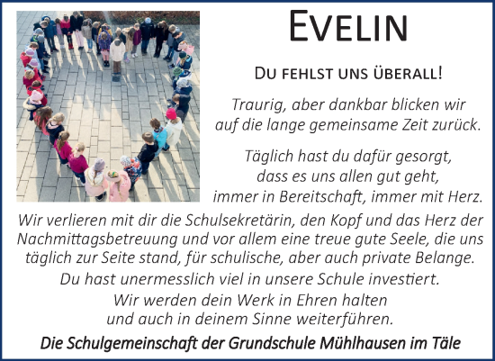 Traueranzeige von Evelin Baumann von Geislinger Zeitung