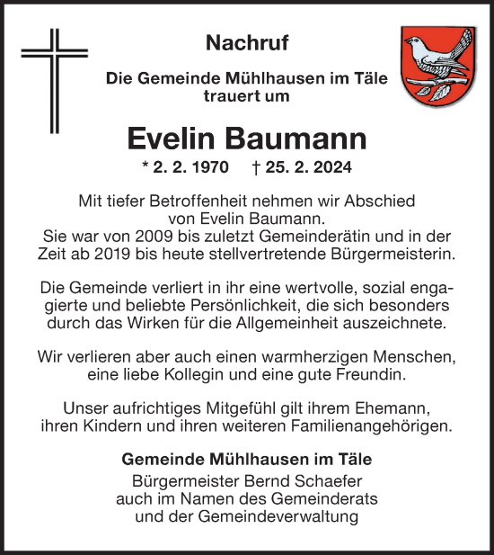 Traueranzeige von Evelin Baumann von Geislinger Zeitung