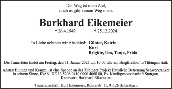 Traueranzeige von Burkhard Eikemeier von Schwäbische Tagblatt