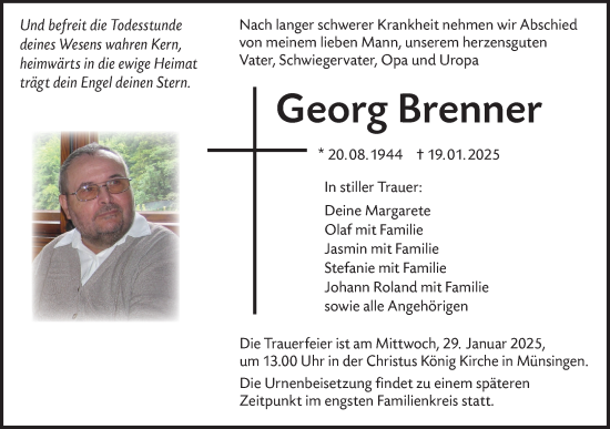 Traueranzeige von Georg Brenner von Alb-Bote/Metzinger-Uracher Volksblatt