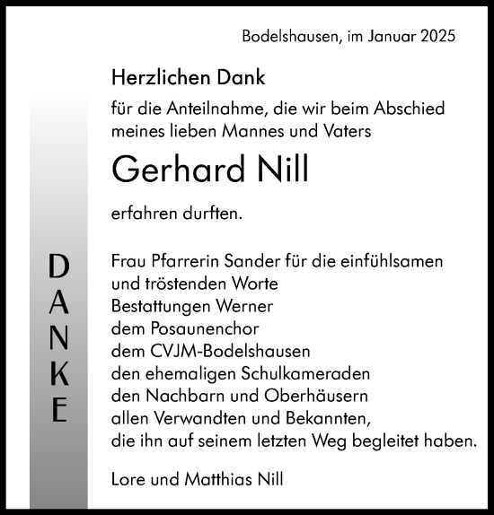 Traueranzeige von Gerhard Nill von Schwäbische Tagblatt