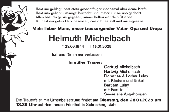 Traueranzeige von Helmuth Michelbach von Hohenloher Tagblatt