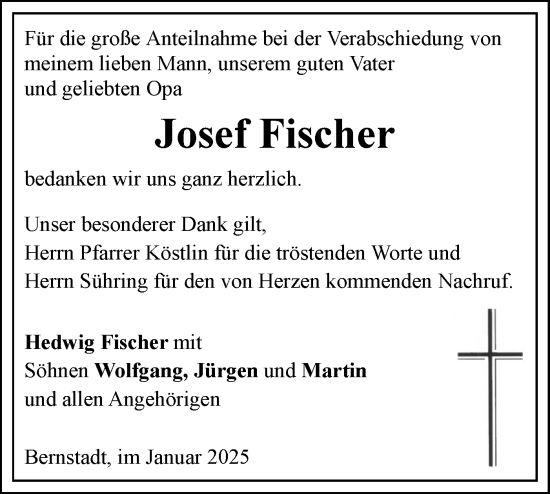 Traueranzeige von Josef Fischer von SÜDWEST PRESSE Ausgabe Ulm/Neu-Ulm