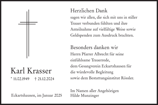 Traueranzeige von Karl Krasser von Haller Tagblatt