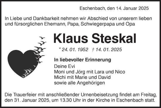 Traueranzeige von Klaus Steskal von NWZ Neue Württembergische Zeitung