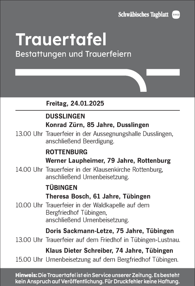  Traueranzeige für Konrad Zürn vom 24.01.2025 aus Schwäbische Tagblatt