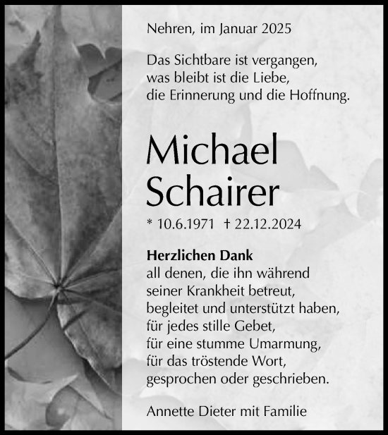 Traueranzeige von Michael Schairer von Schwäbische Tagblatt