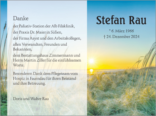 Traueranzeige von Stefan Rau von NWZ Neue Württembergische Zeitung/Geislinger Zeitung