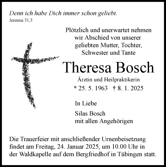 Traueranzeige von Theresa Bosch von Schwäbische Tagblatt