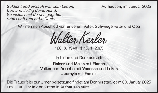 Traueranzeige von Walter Kerler von Geislinger Zeitung