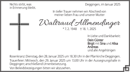 Traueranzeige von Waltraud Allmendinger von Geislinger Zeitung