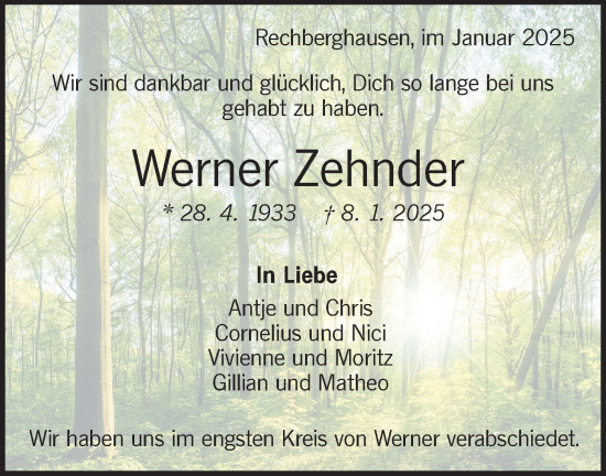 Traueranzeige von Werner Zehnder von NWZ Neue Württembergische Zeitung