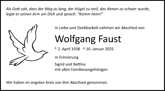 Traueranzeige von Wolfgang Faust von Schwäbische Tagblatt