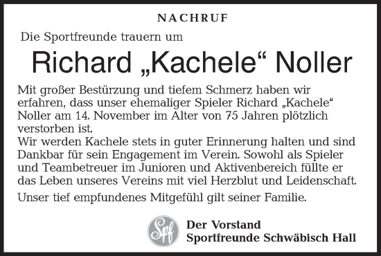 Traueranzeige von Richard Noller von Haller Tagblatt