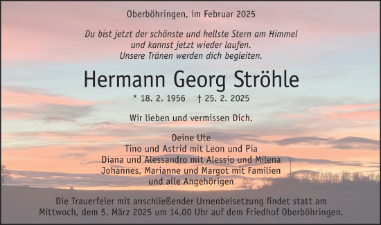 Traueranzeige von Hermann Georg Ströhle von Geislinger Zeitung