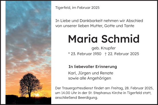 Traueranzeige von Maria Schmid von Alb-Bote/Metzinger-Uracher Volksblatt