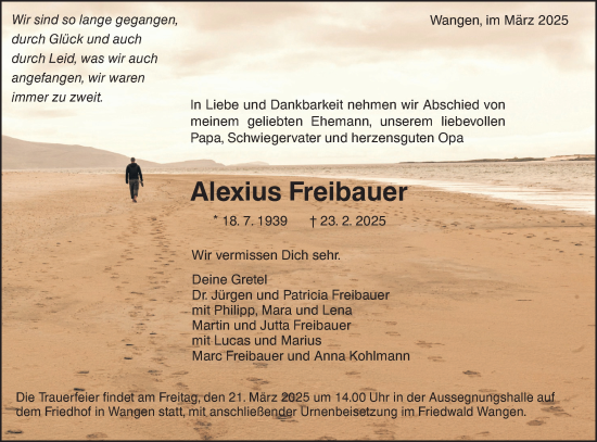 Traueranzeige von Alexius Freibauer von NWZ Neue Württembergische Zeitung